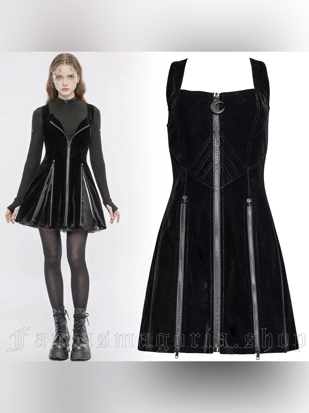 Punk Rave Black Velvet Corset Mini Dress M NWT Gothic Skull Zip Alt Y2K